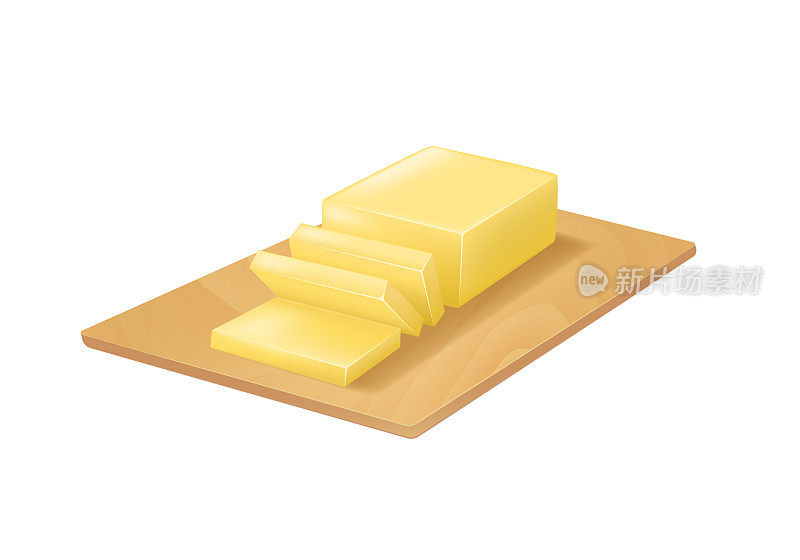 Realistic Detailed 3d Butter on Cutting Board. Vector